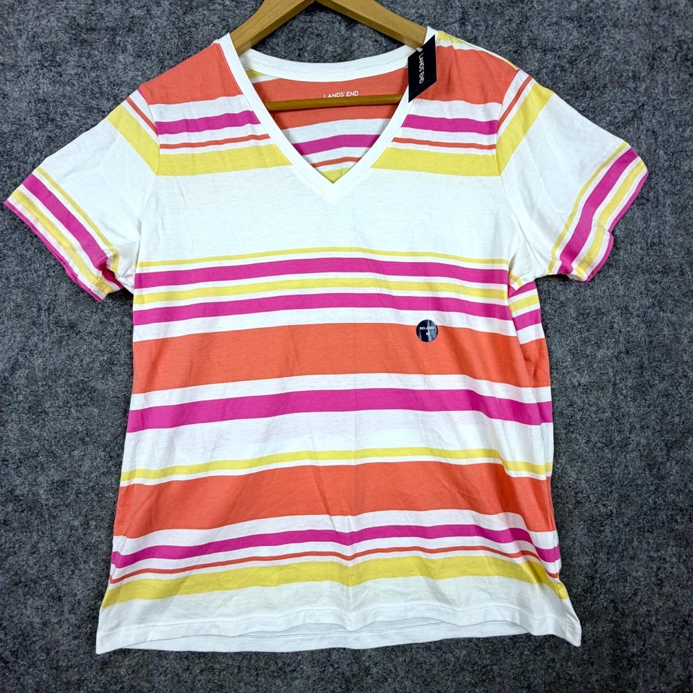 Lands End Relaxed T-Shirt Womens Medium White Orange Sherbert Summery Fun